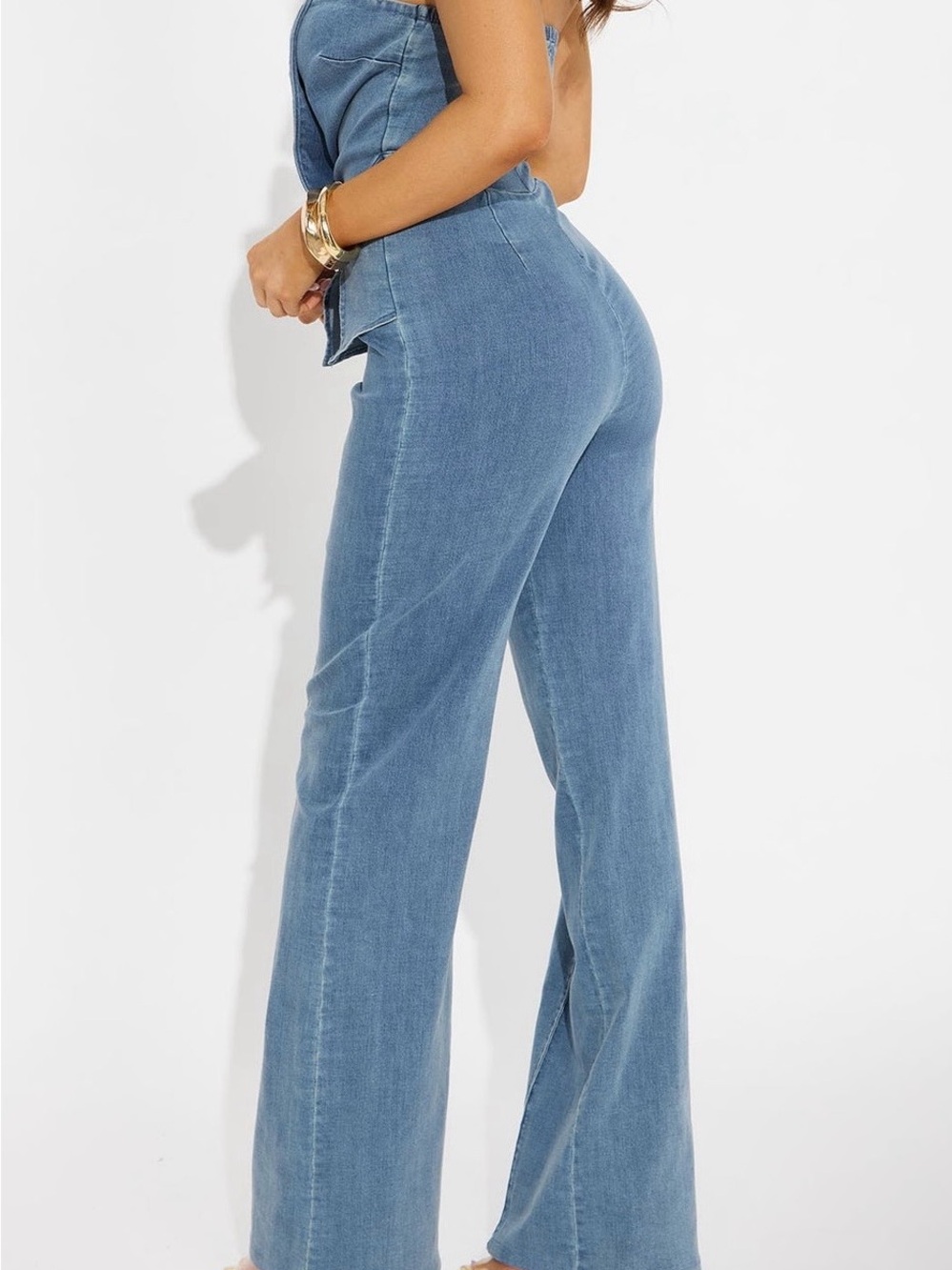 Fashion Nova Blue Denim Strapless Jumpsuit - Picture 2 of 2